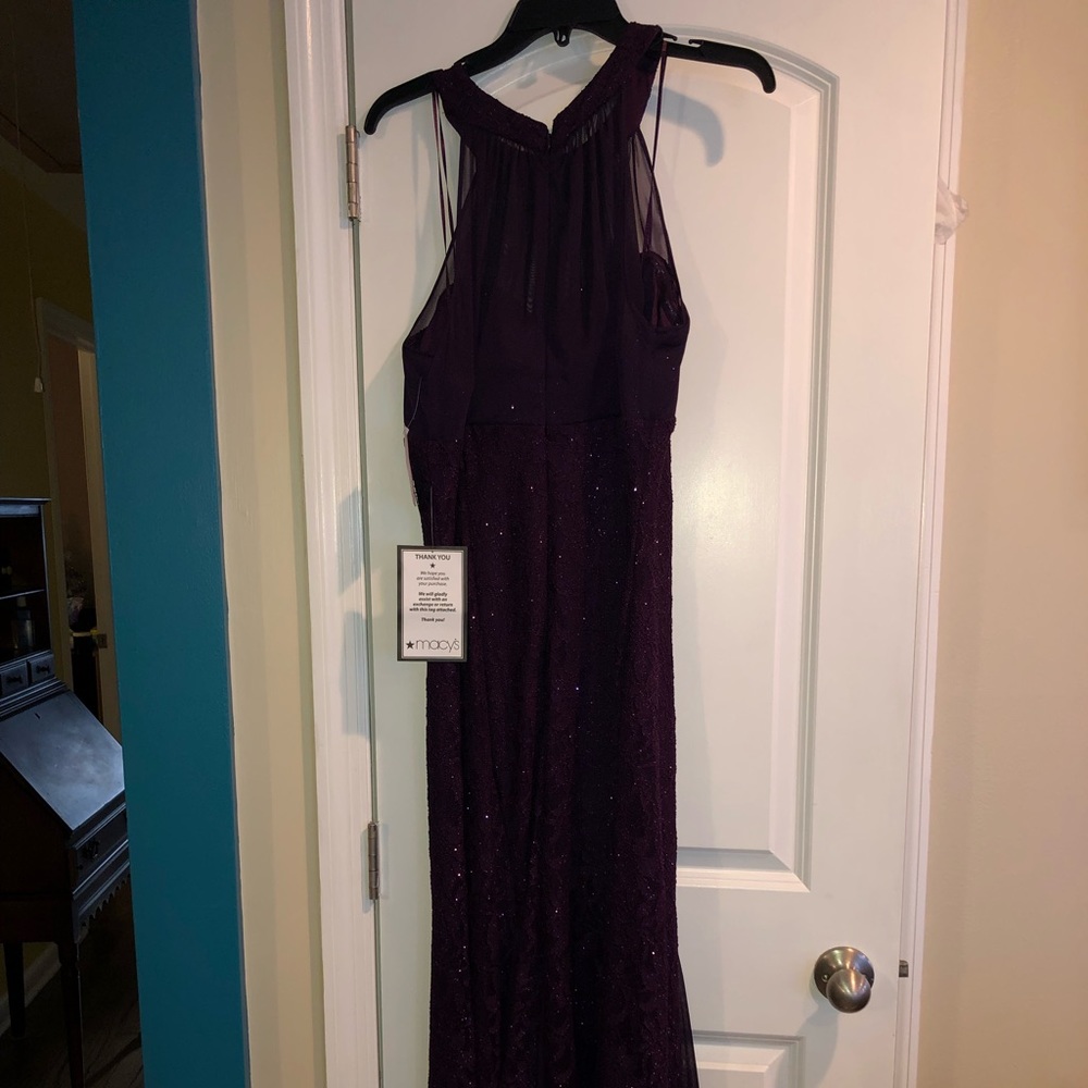 Nightway lace halter gown, eggplant color. - Picture 2 of 4